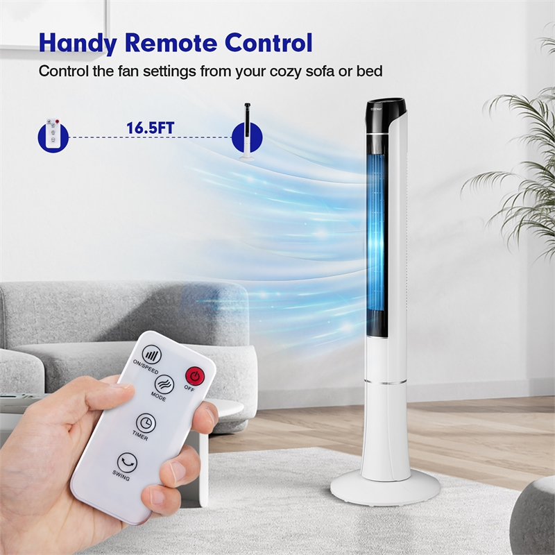 Portable 48inch Tower Fan with Remote and LED Control White