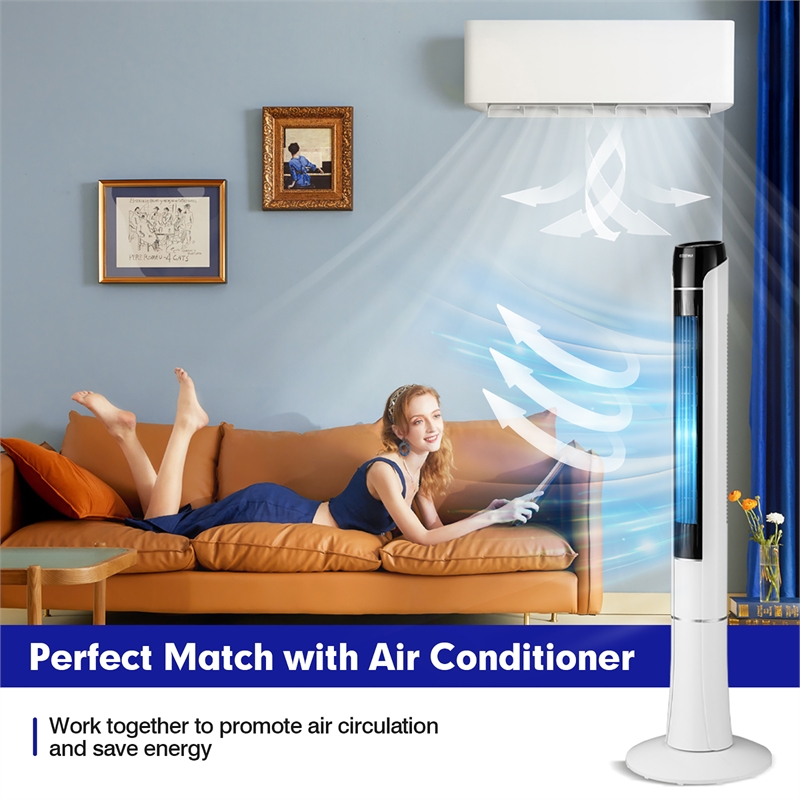 Portable 48inch Tower Fan with Remote and LED Control White