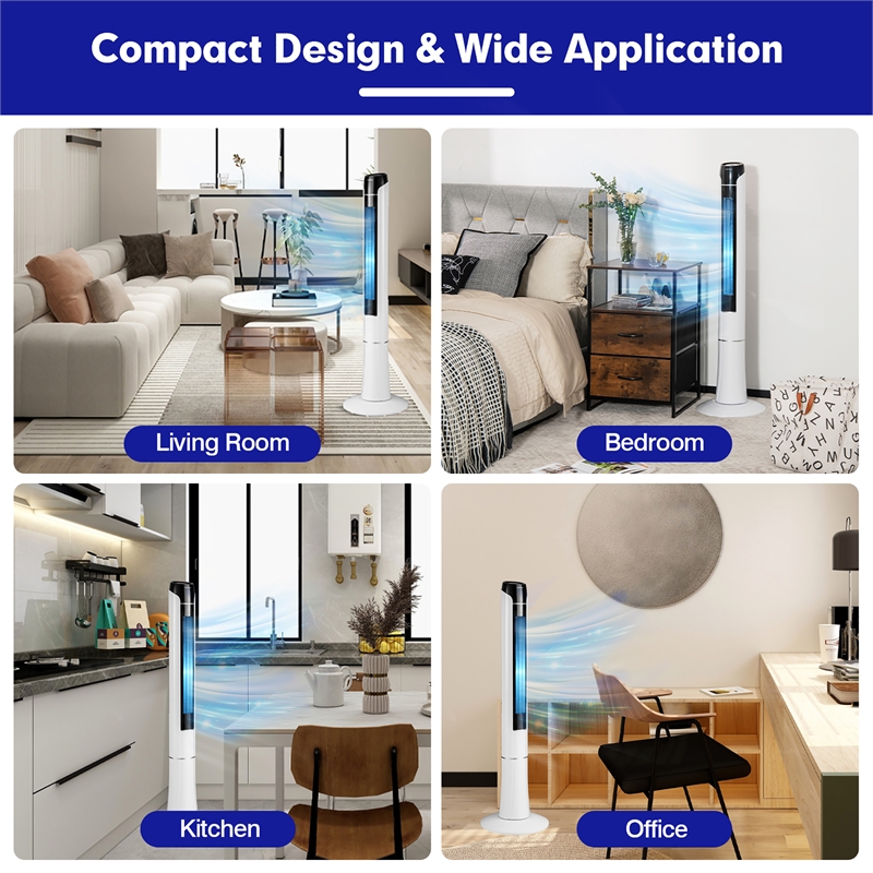 Portable 48inch Tower Fan with Remote and LED Control White