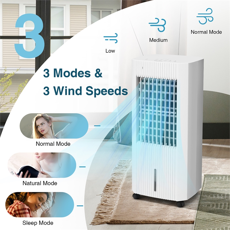 3 In 1 Evaporative Air Cooler with Humidifier and Fan Portable White