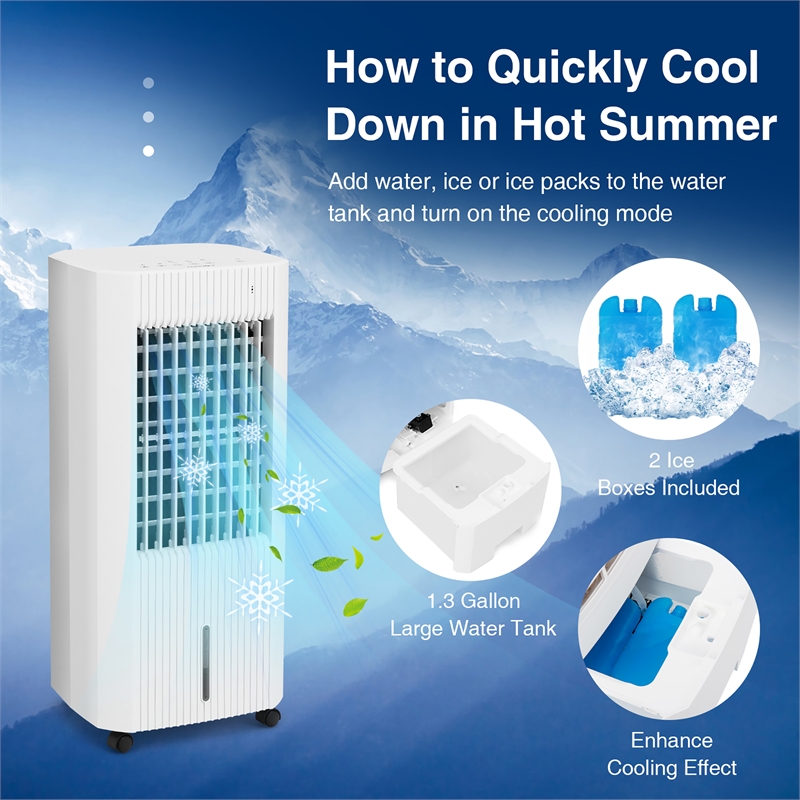 3 In 1 Evaporative Air Cooler with Humidifier and Fan Portable White