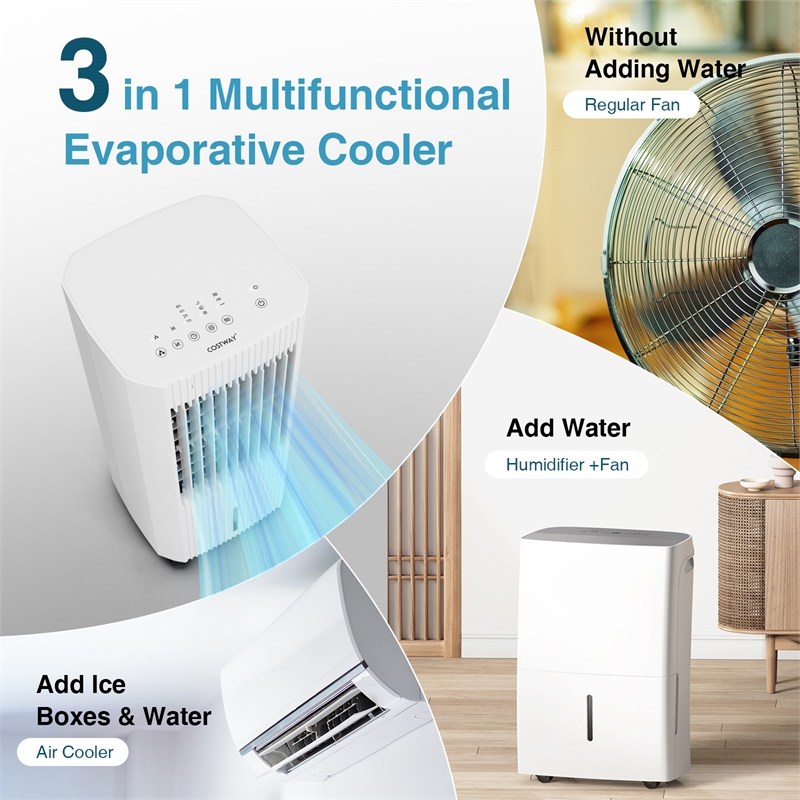 3 In 1 Evaporative Air Cooler with Humidifier and Fan Portable White