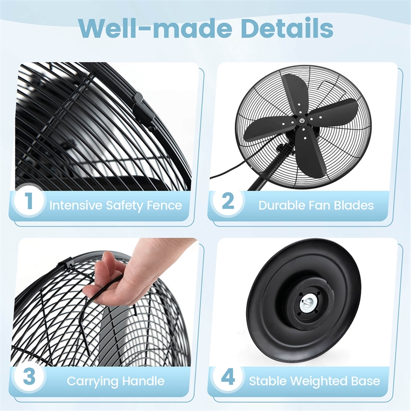 16inch Standing Pedestal Fan with 3 Speed Settings Carrying Handle Black Black