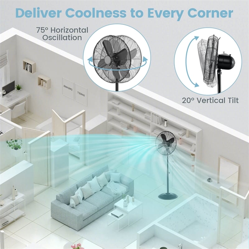 16inch Standing Pedestal Fan with 3 Speed Settings Carrying Handle Black Black