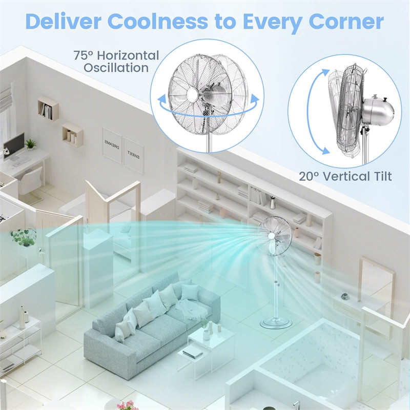 16inch Standing Pedestal Fan with 3 Speed Settings Carrying Handle SilverSilver