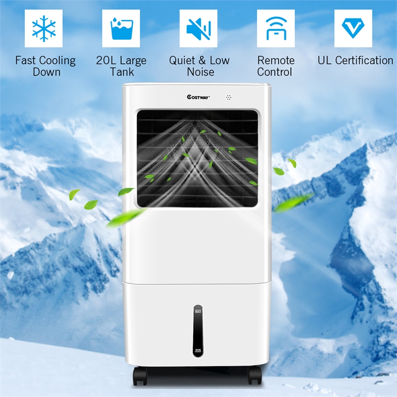 Evaporative Portable Air Cooler Fan with Remote Control 7.5 Timer White