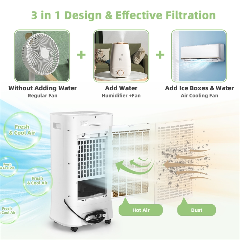 4 in 1 Evaporative Air Cooler Portable Humidifier with Timer White