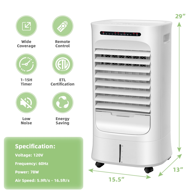 4 in 1 Evaporative Air Cooler Portable Humidifier with Timer White