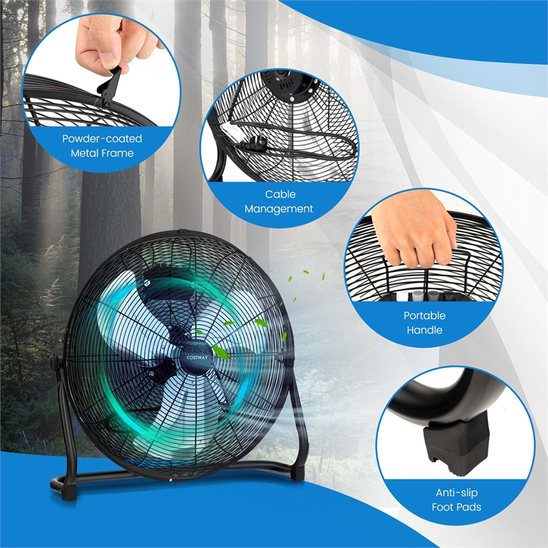 20 Inches High Velocity Floor Fan with 3 Powerful Speeds Black
