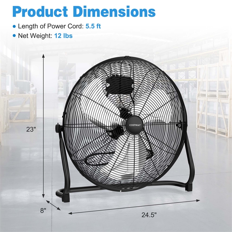 20 Inches High Velocity Floor Fan with 3 Powerful Speeds Black
