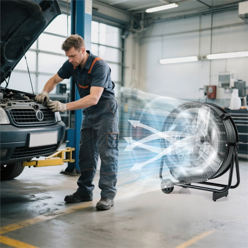 24 Inch Industrial Drum Fan with 3 Speeds Adjustable Tilt and 2 Wheels Black