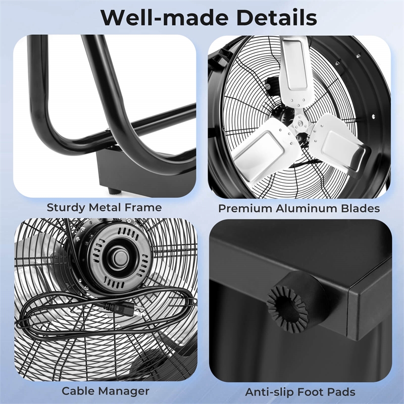 24 Inch Industrial Drum Fan with 3 Speeds Adjustable Tilt and 2 Wheels Black