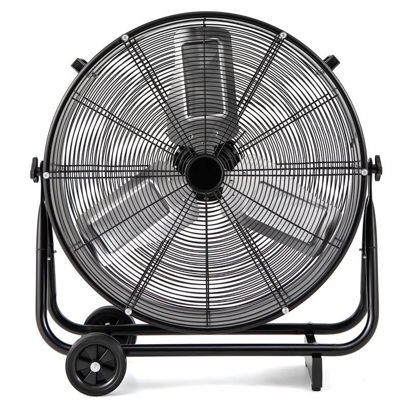 24 Inch Industrial Drum Fan with 3 Speeds Adjustable Tilt and 2 Wheels Black