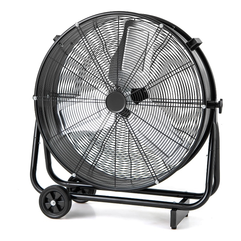 24 Inch Industrial Drum Fan with 3 Speeds Adjustable Tilt and 2 Wheels Black