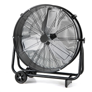 24 Inch Industrial Drum Fan with 3 Speeds Adjustable Tilt and 2 Wheels Black