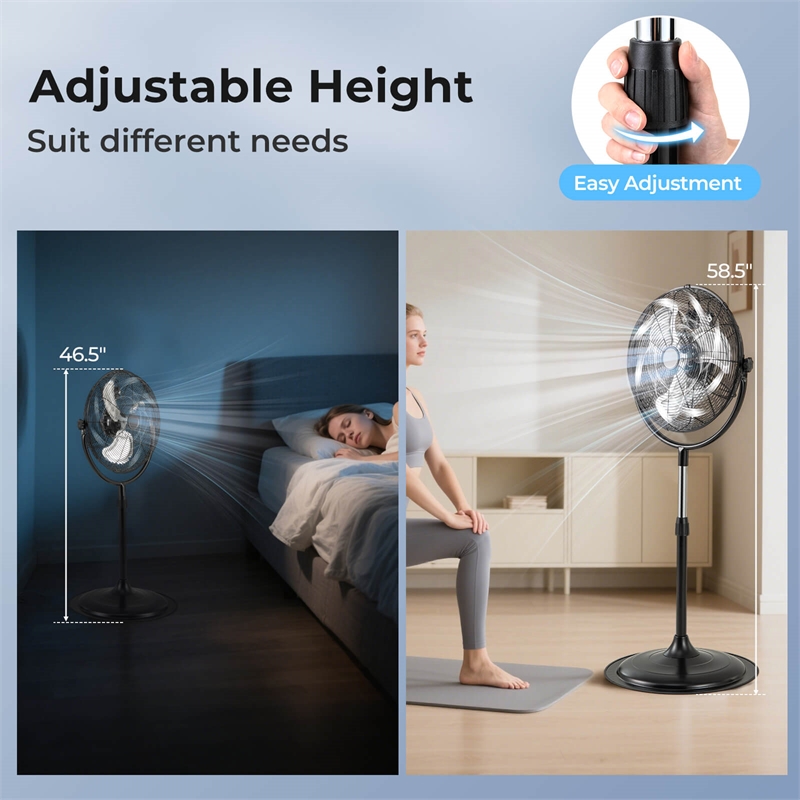 18inch High Velocity Standing Fan with 3 Speeds Tilt and Adjustable Height Black