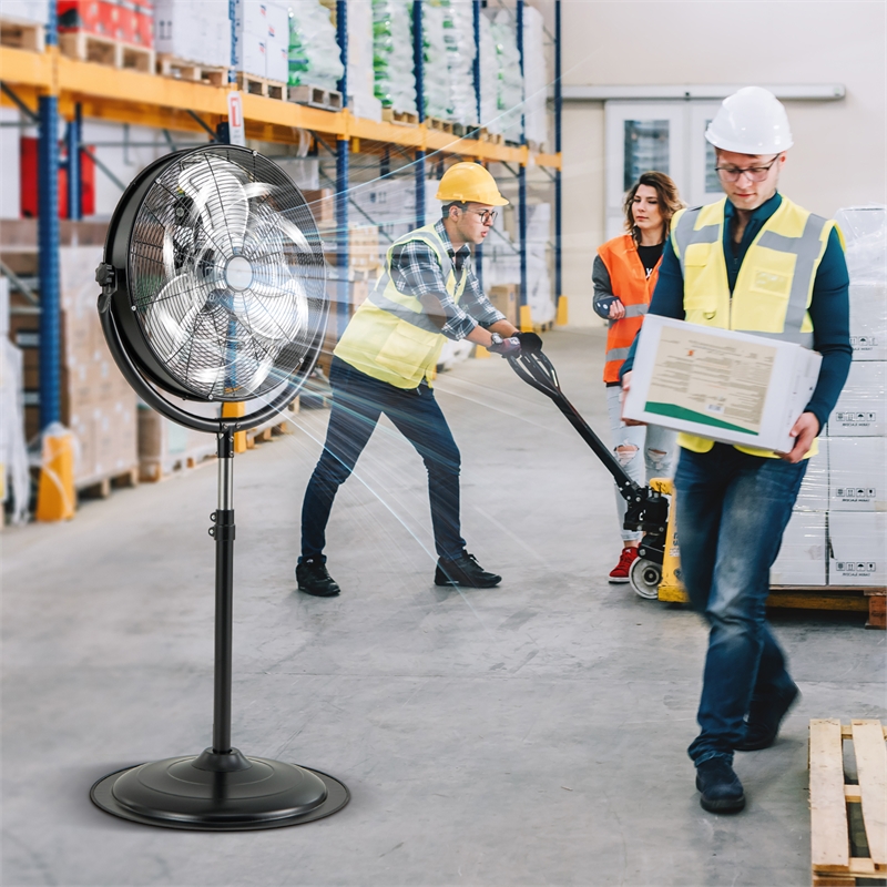 20inch High Velocity Standing Fan with 3 Speeds and Adjustable Height Black