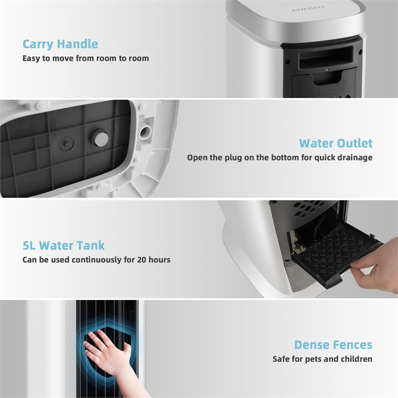 3 In 1 Portable Evaporative Air Cooler 40inch Bladeless Cooling Tower Fan White