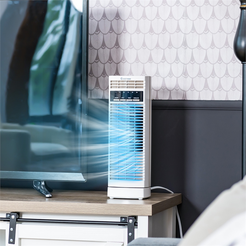 14inch Mini Oscillating Tower Fan Electric Desk Fan with 3 Speed and Timer White