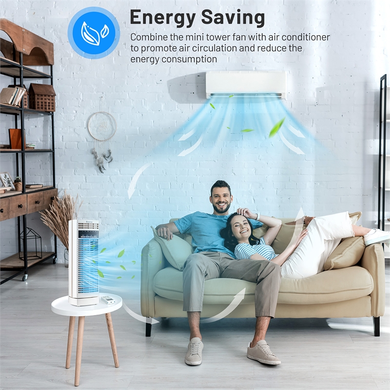 14inch Mini Oscillating Tower Fan Electric Desk Fan with 3 Speed and Timer White