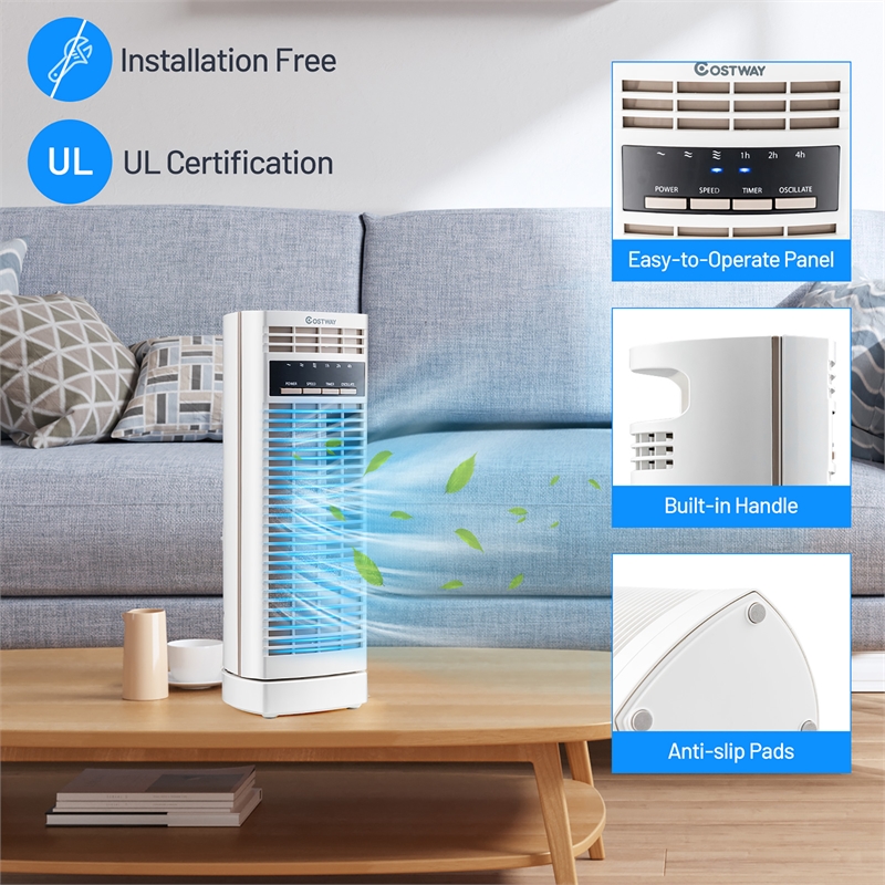 14inch Mini Oscillating Tower Fan Electric Desk Fan with 3 Speed and Timer White