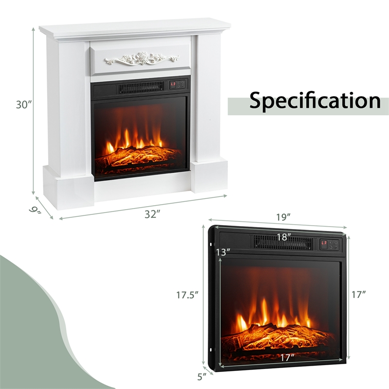 32inch Electric Fireplace Mantel TV Stand Space Heater with 1400W White