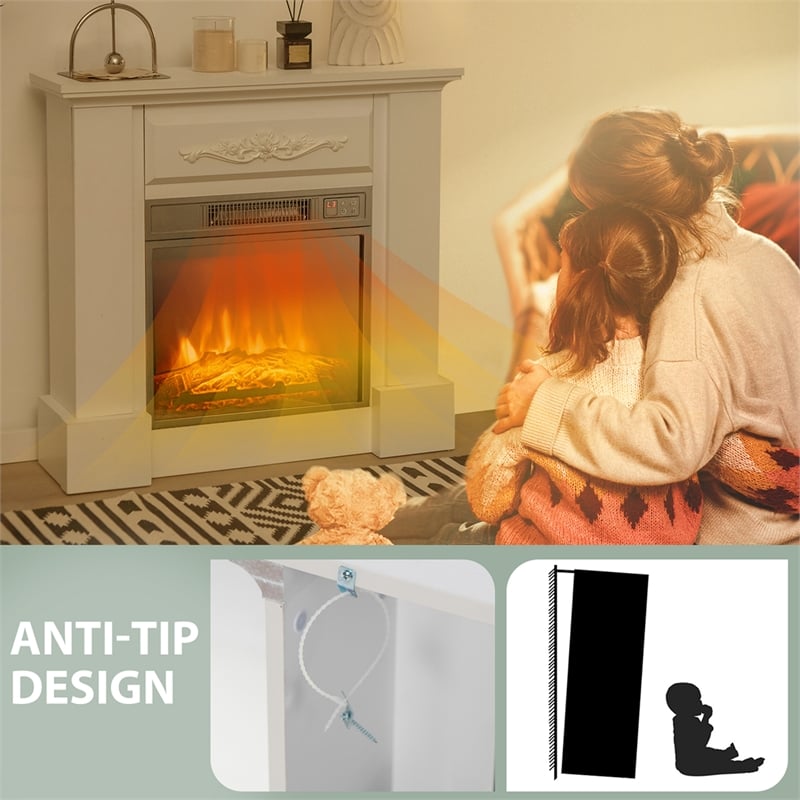 32inch Electric Fireplace Mantel TV Stand Space Heater with 1400W White