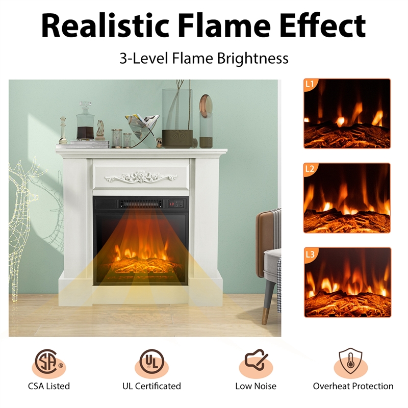 32inch Electric Fireplace Mantel TV Stand Space Heater with 1400W White