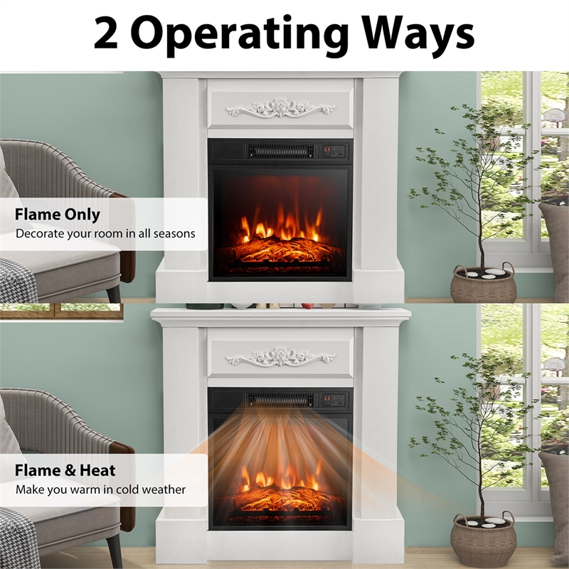 32inch Electric Fireplace Mantel TV Stand Space Heater with 1400W White