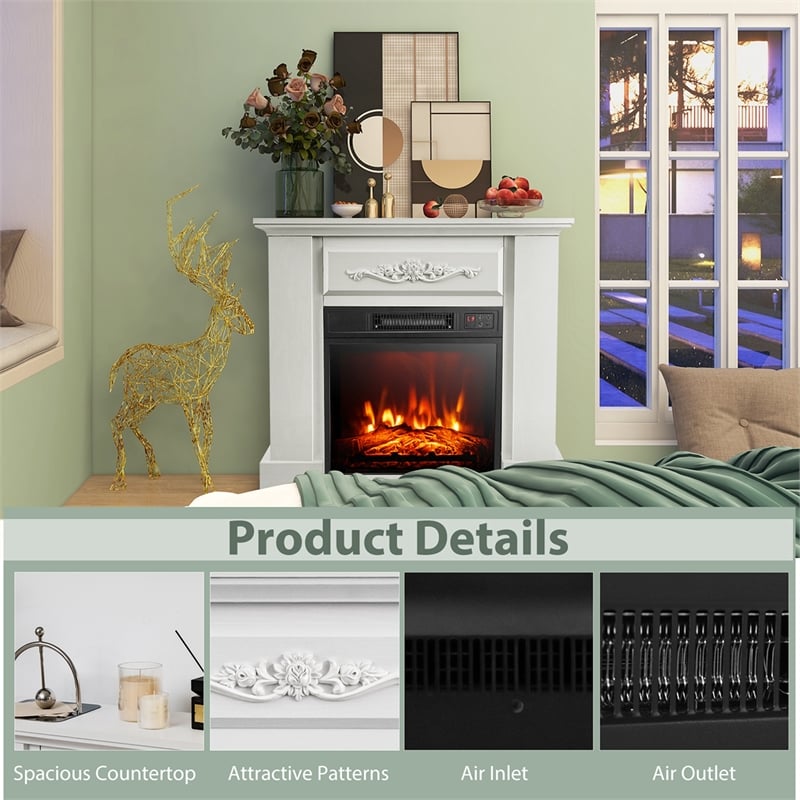 32inch Electric Fireplace Mantel TV Stand Space Heater with 1400W White