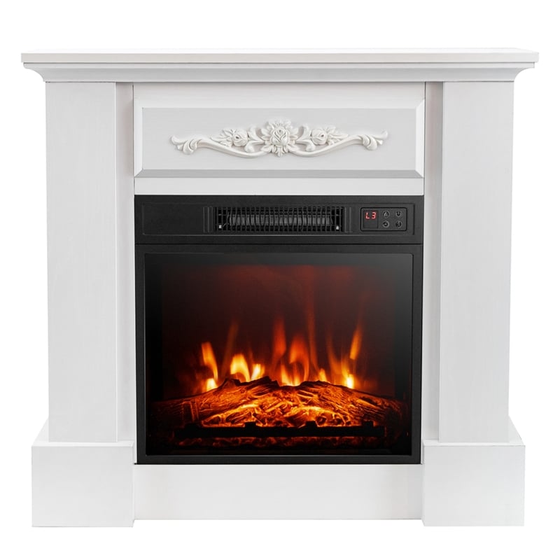 32inch Electric Fireplace Mantel TV Stand Space Heater with 1400W White