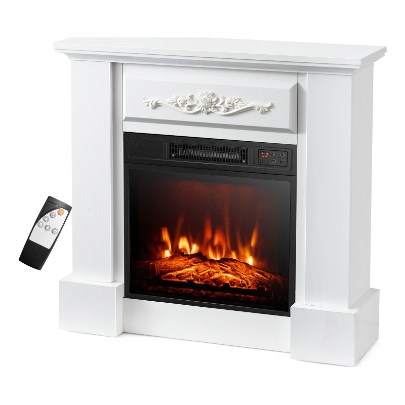 32inch Electric Fireplace Mantel TV Stand Space Heater with 1400W White
