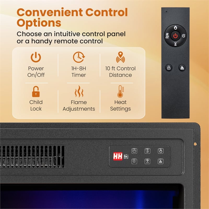 18inch Electric Fireplace Insert with 1500W Fireplace Heater Black