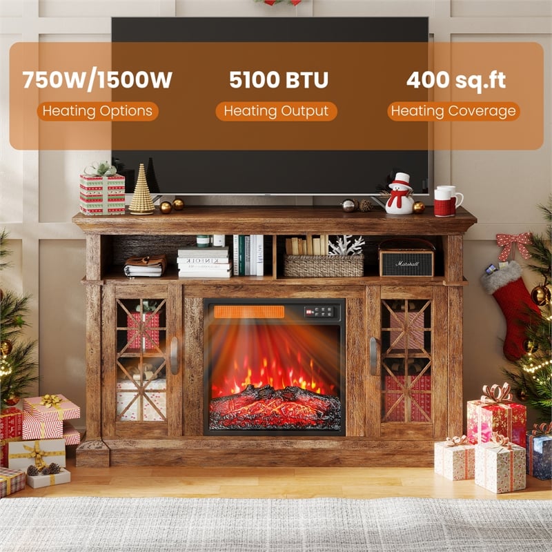 18inch Electric Fireplace Insert with 1500W Fireplace Heater Black