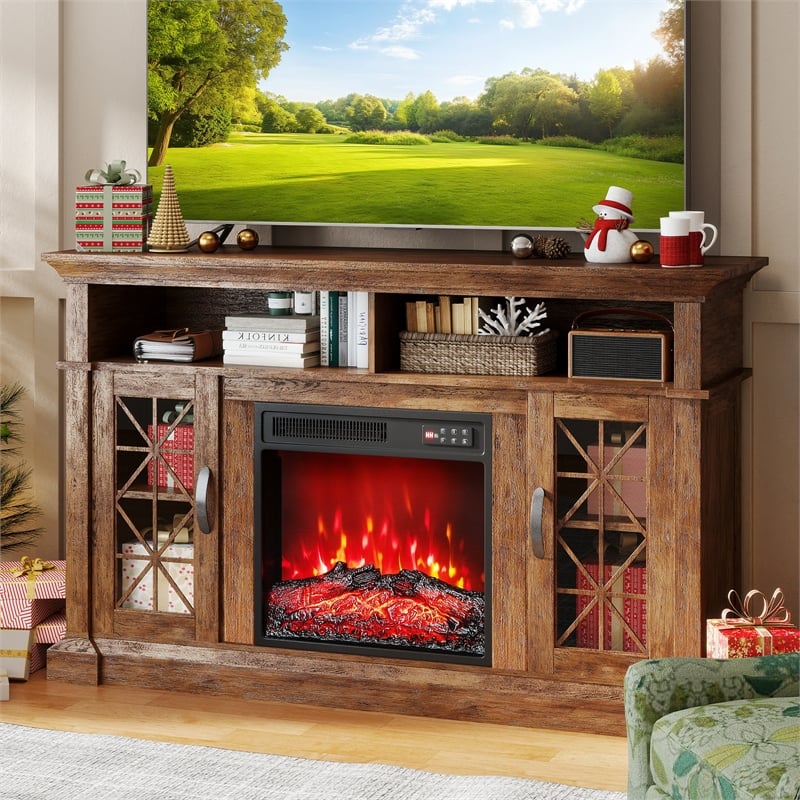 18inch Electric Fireplace Insert with 1500W Fireplace Heater Black