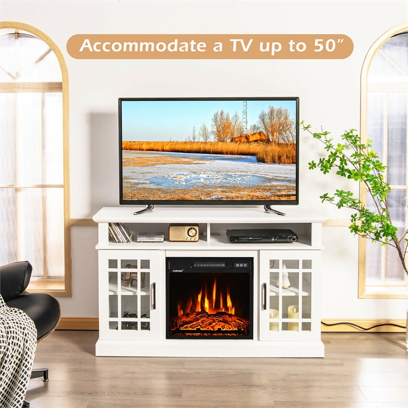 48inch Fireplace TV Stand with 1400W Electric Fireplace White