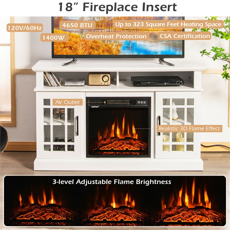 48inch Fireplace TV Stand with 1400W Electric Fireplace White