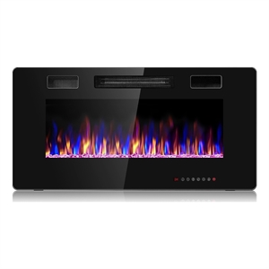 36inch Electric Fireplace Thin Wall Mounted Heater with Multicolor Flame Black