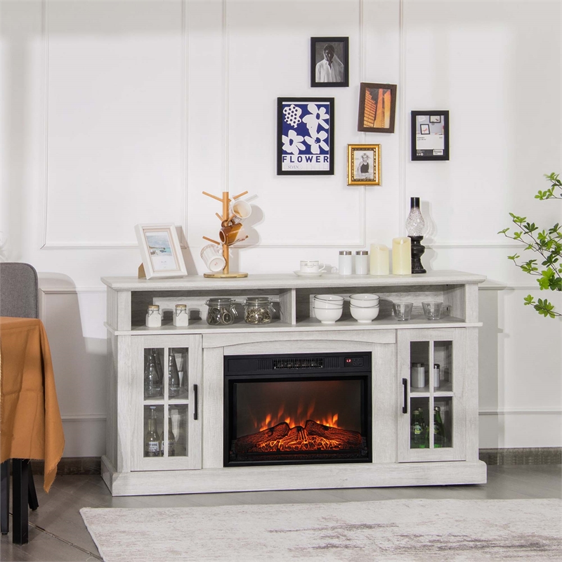 58inch Fireplace TV Stand with 1400W Electric Fireplace Grey