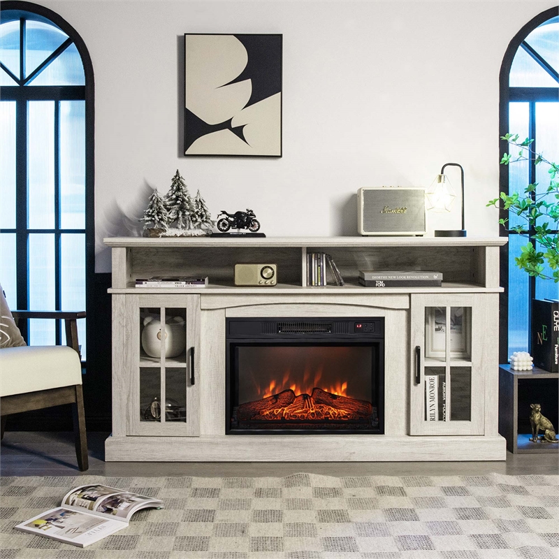 58inch Fireplace TV Stand with 1400W Electric Fireplace Grey