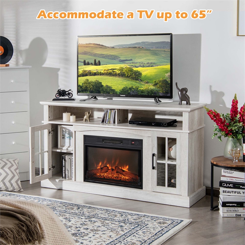 58inch Fireplace TV Stand with 1400W Electric Fireplace Grey