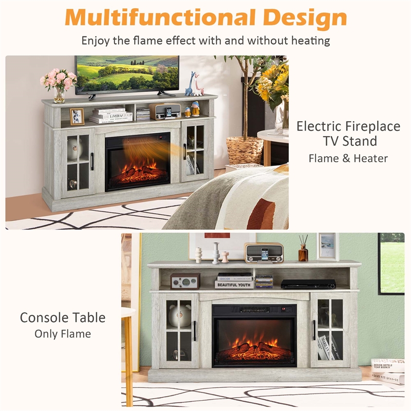 58inch Fireplace TV Stand with 1400W Electric Fireplace Grey