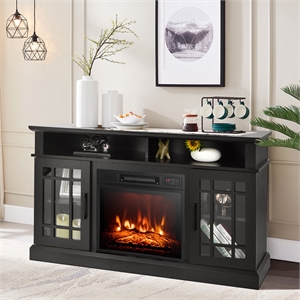 48inch TV Stand Console Cabinet with Fireplace Entertainment Center Black