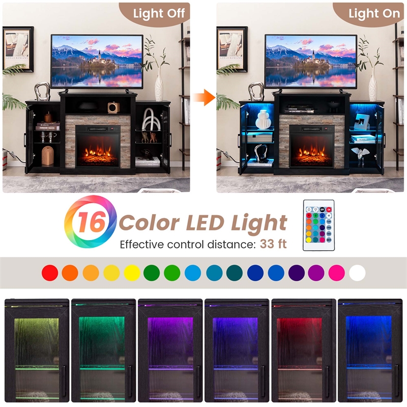 Fireplace TV Stand and 18inch Electric Fireplace Black