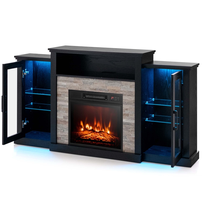 Fireplace TV Stand and 18inch Electric Fireplace Black
