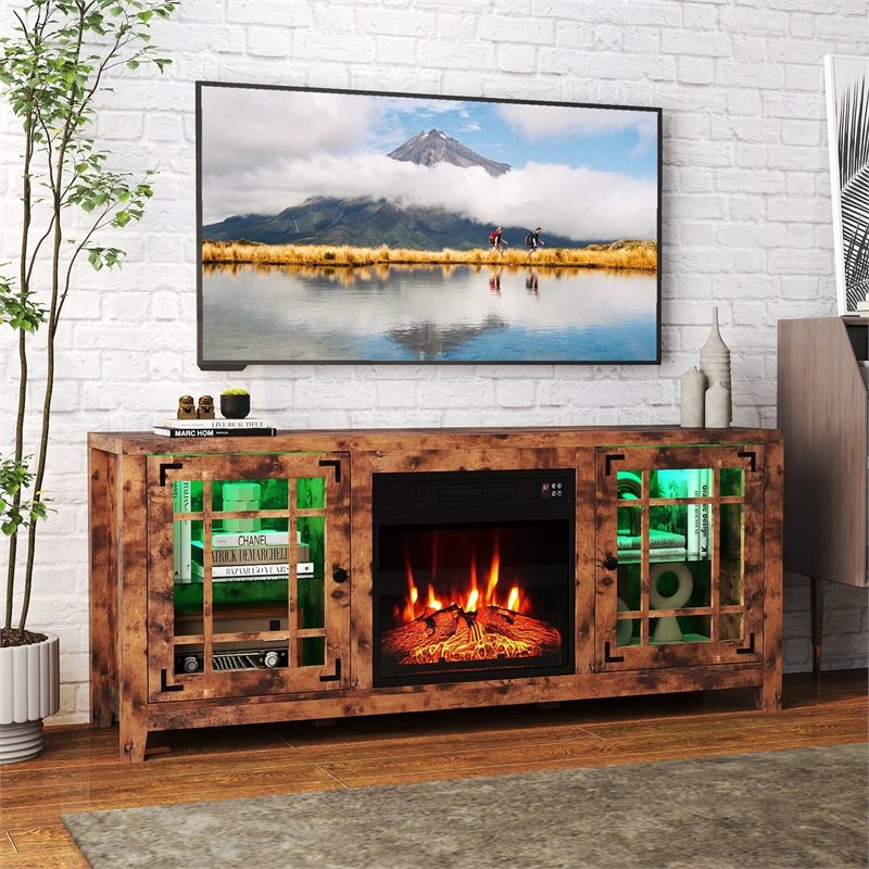 58inch Fireplace TV Stand 18inch Electric Fireplace Rustic Brown