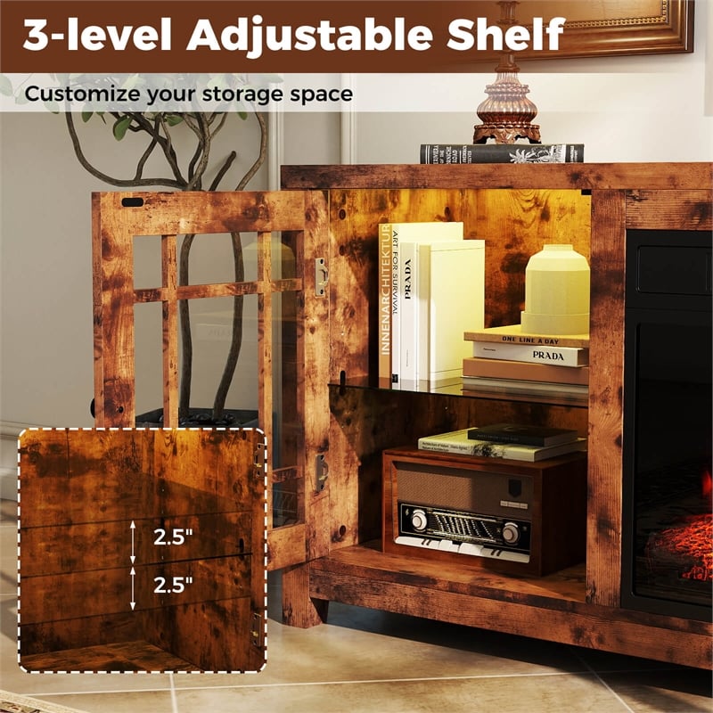 58inch Fireplace TV Stand 18inch Electric Fireplace Rustic Brown