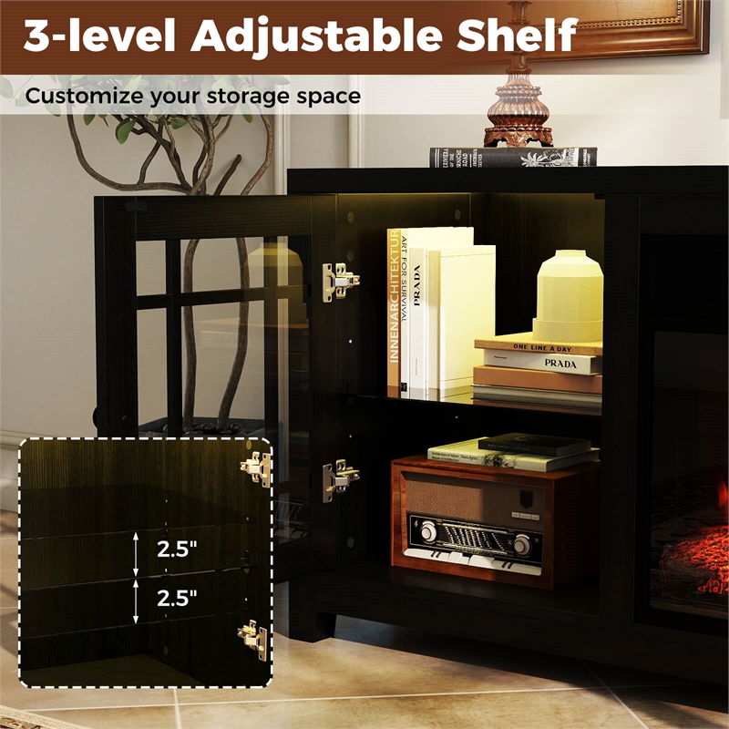 58inch Fireplace TV Stand 18inch Electric Fireplace Remote Controls Black
