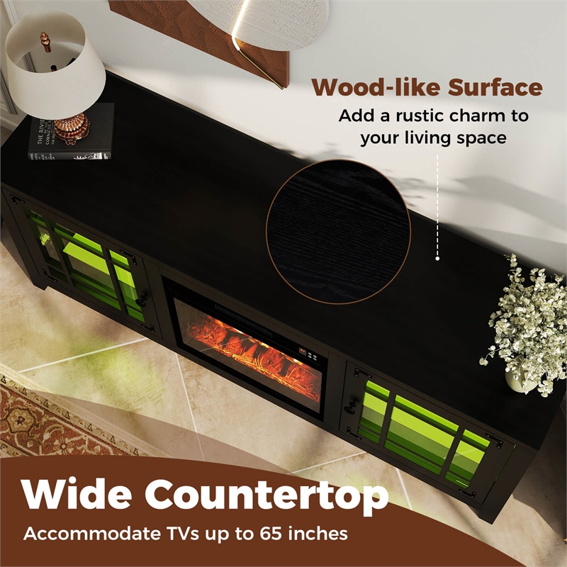 58inch Fireplace TV Stand 18inch Electric Fireplace Remote Controls Black