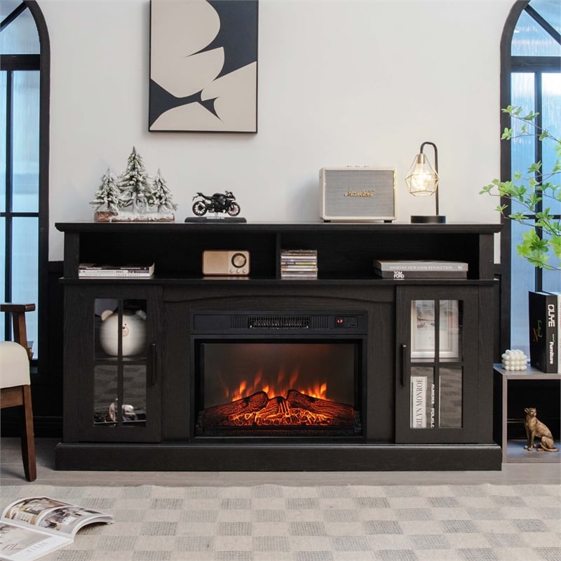58inch Fireplace TV Stand with 1400W Electric Fireplace Black